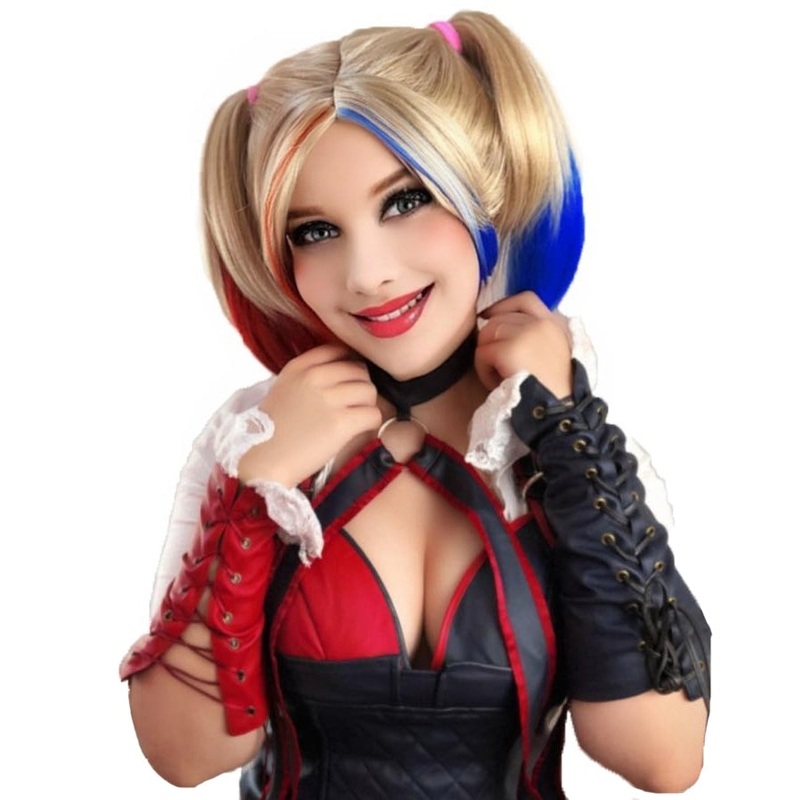 Womens Villain Harley Quinn Wig | Medium Fancy Wig | Premium Breathable Capless Cap