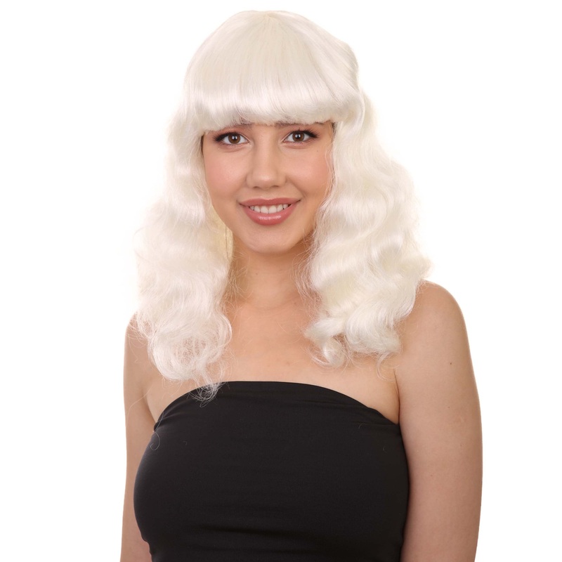 Celebrity Womens wig , Pop Singer Celebrity White Fancy Party Event Ready Halloween Wig , Premium Breathable Capless Cap