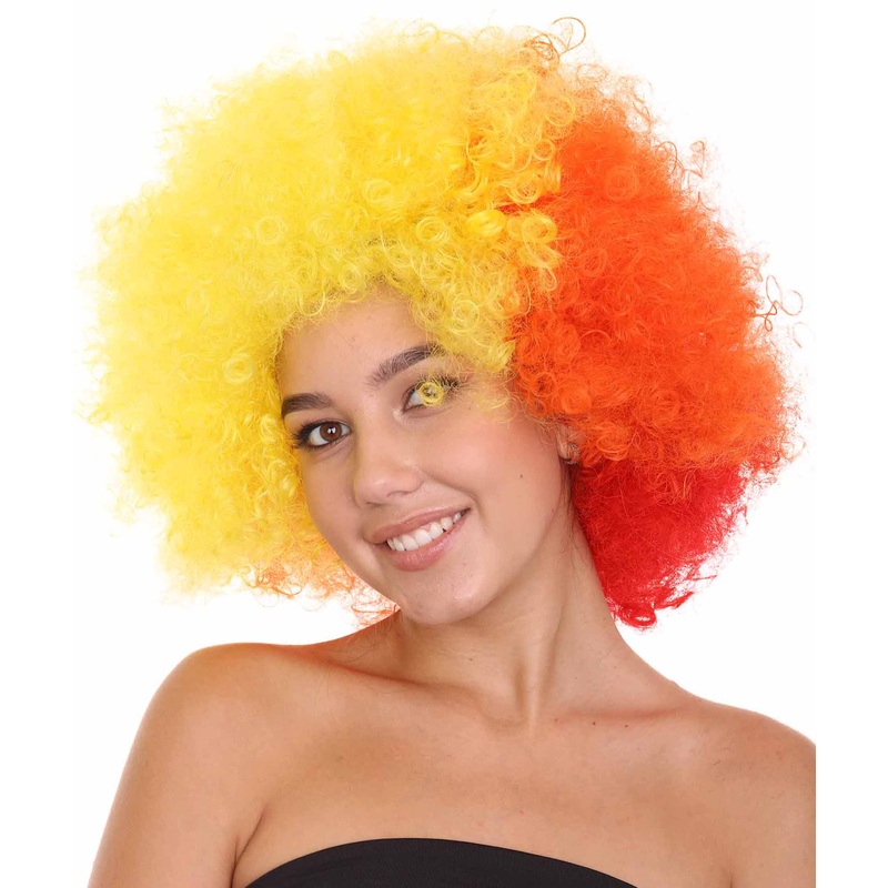 Clown Afro Unisex Wig | Jumbo Super Size Yellow Orange Character Halloween Wig | Premium Breathable Capless Cap
