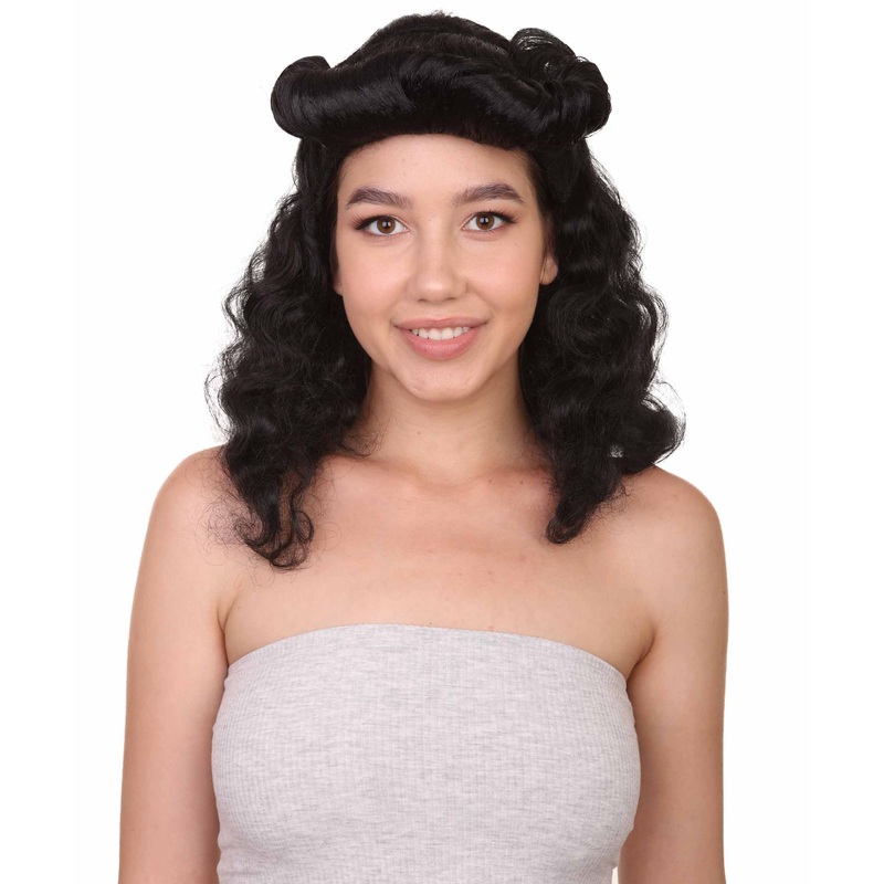 Womens Pin Up Wig | Black Party Ready Halloween Wig | Premium Breathable Capless Cap