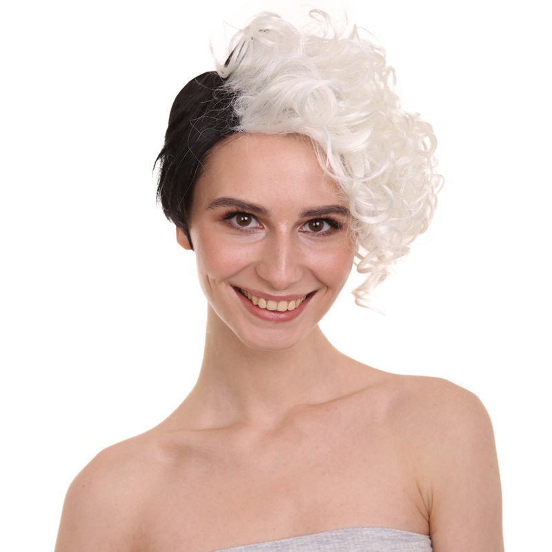 Womens Wig TV/Movie Short Black & White Halloween Wig | Premium Breathable Capless Cap