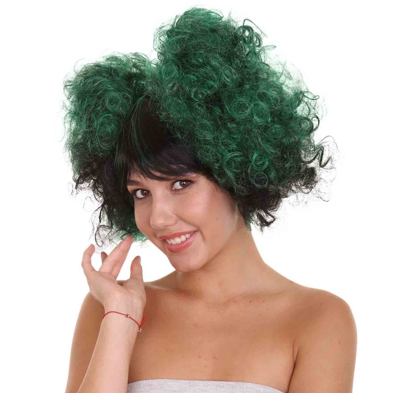 Zombie Afro Puff Unisex Wig | Green Black Sexy Halloween Wigs | Premium Breathable Capless Cap