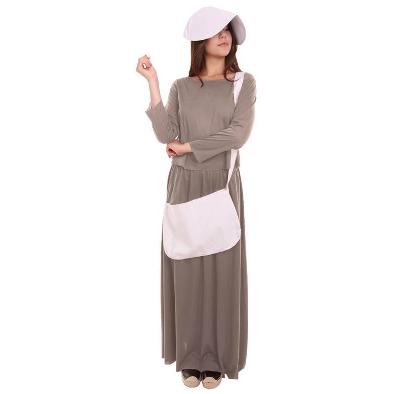 Women's Dress Handmaid Costume with Bag and Bonnet | Grey Fancy Costume
