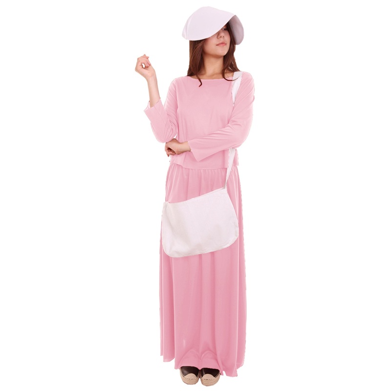 Women's Dress Handmaid Costume with Bag and Bonnet | Pink Fancy Costume