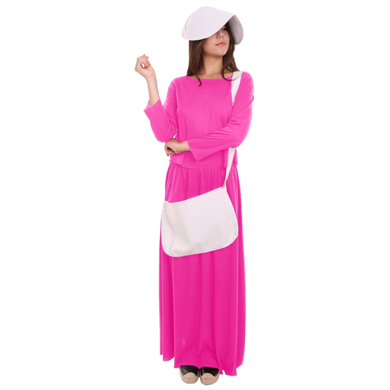 Women's Dress Handmaid Dress with Bag and Bonnet Costume | Fuchsia Fancy Costume