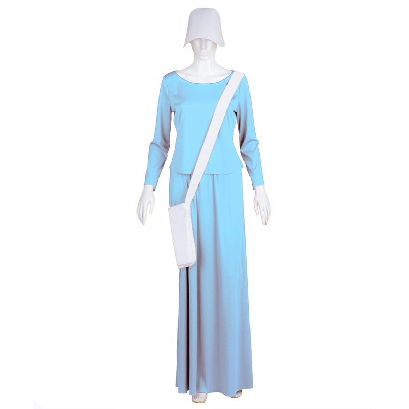Women's Dress Handmaid  with Bag and Bonnet Costume | Lt Blue Fancy Costume