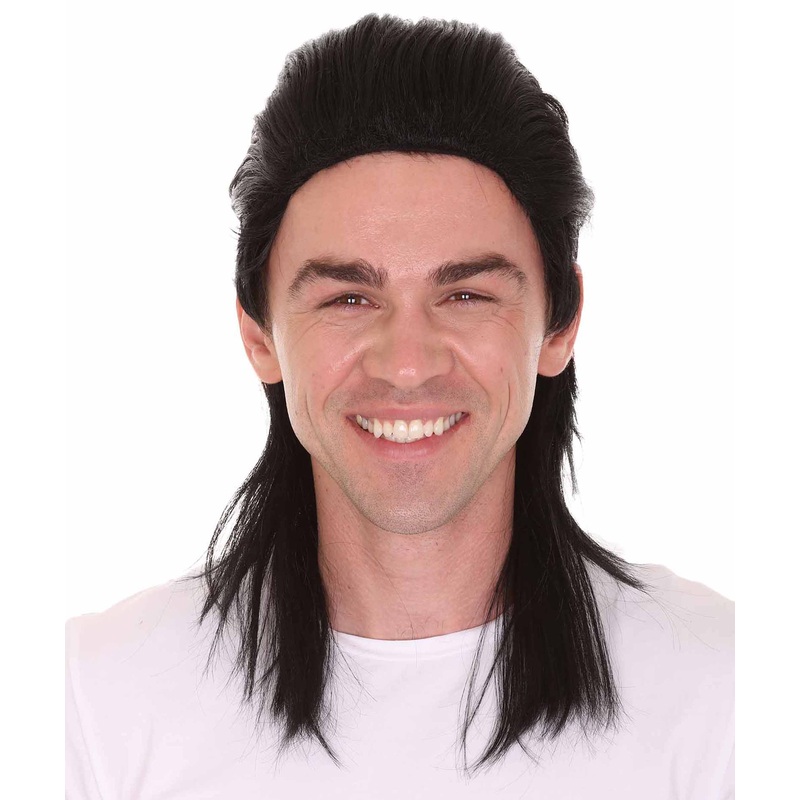 Black 80's  Mullet Men's Hair | Long Celebrity Halloween Wig | Premium Breathable Capless Cap