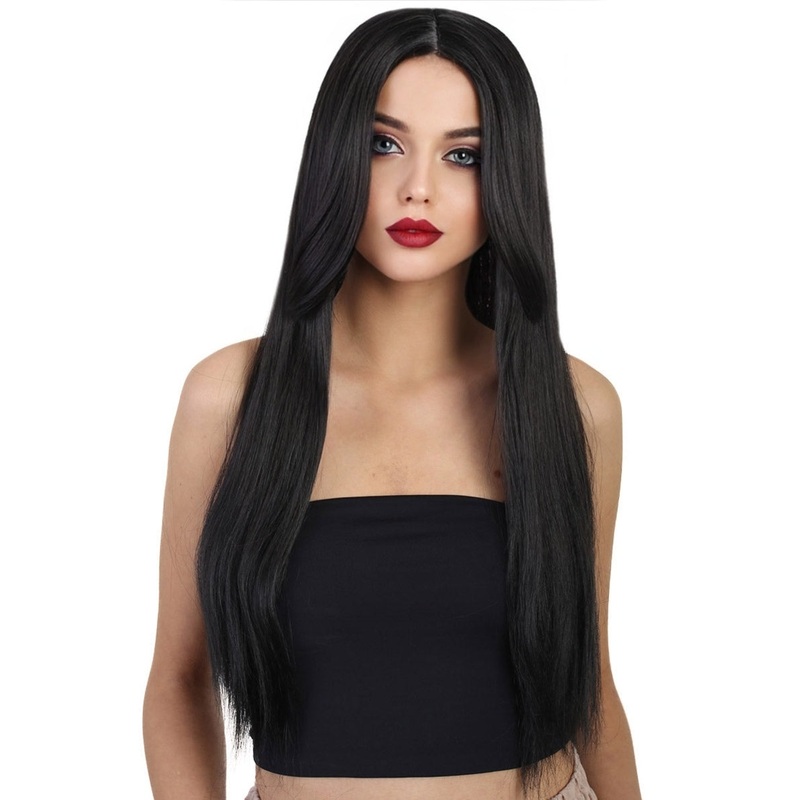 Black Long Straight Womens Wig | Long Straight Fancy Halloween Wig | Premium Breathable Capless Cap
