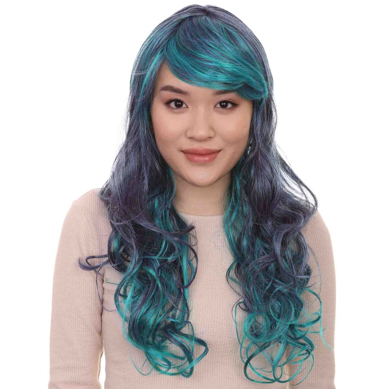 Blended Two-Tone Long Wavy Womens Wig | Long Curly Halloween Wig | Premium Breathable Capless Cap