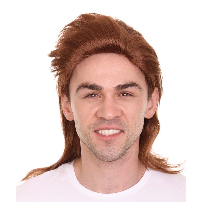 Brown 80's Mullet Men's Wigs | Celebrity  Halloween Synthetic Wig | Premium Breathable Capless Cap