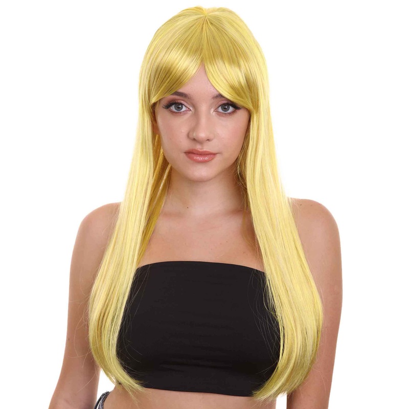 Yellow Fancy Long Straight Womens Wig | Sexy Halloween Wig | Premium Breathable Capless Cap