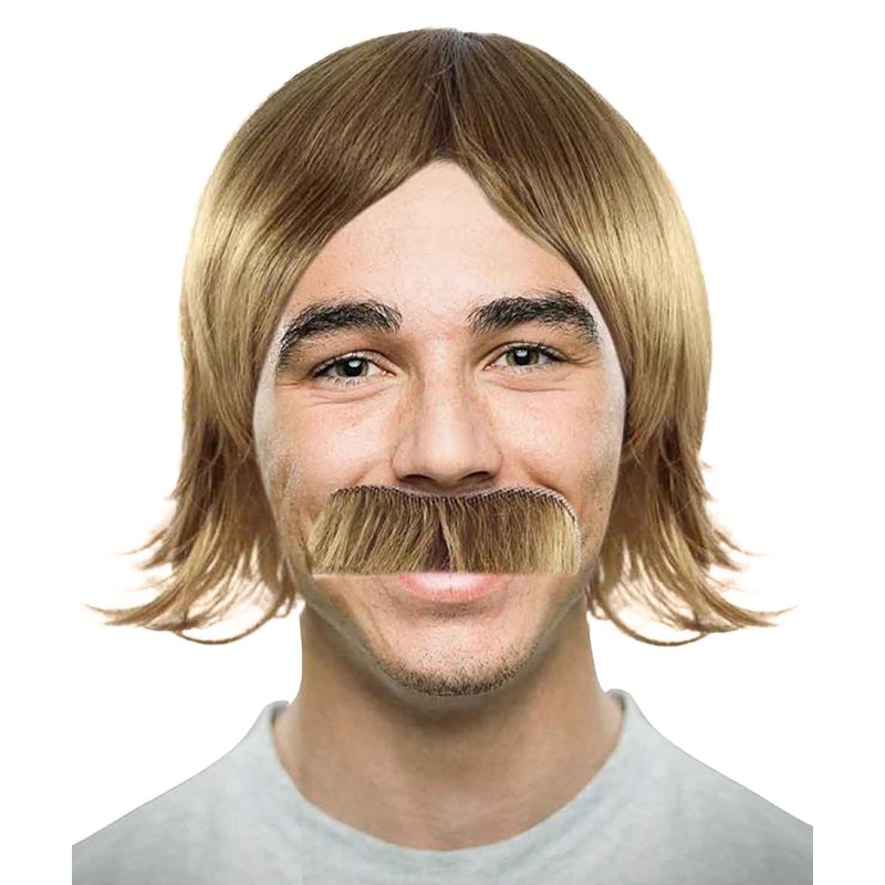 70's Disco Mens Wig & Mustache | Gold Retro Wig | Premium Breathable Capless Cap