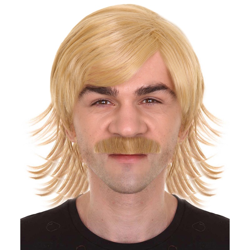 70's Disco Mens Wig & Mustache | Golde Retro Wig | Premium Breathable Capless Cap