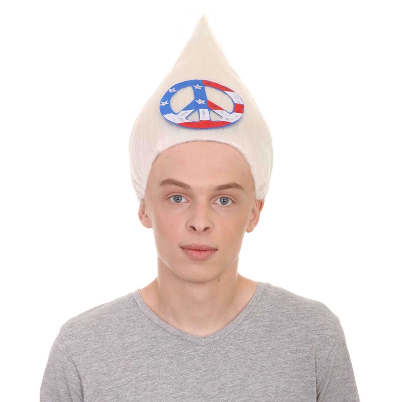 American Peace Sign Unisex Wig | White Halloween Wig | Premium Breathable Capless Cap