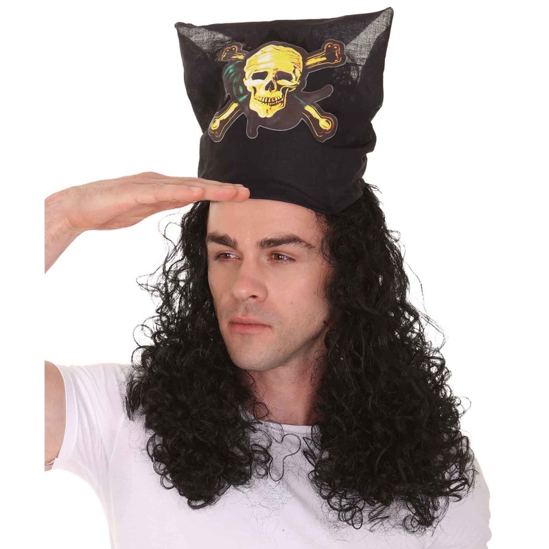 Captain Pirate Mens Curly Wig | Movie Character Fancy Halloween Wig | Premium Breathable Capless Cap