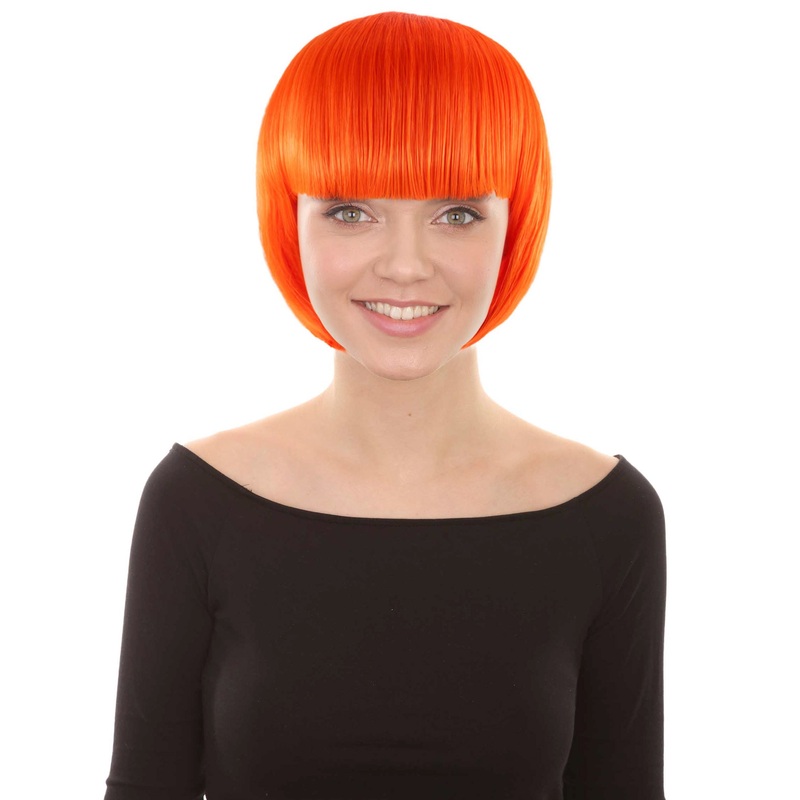 Classic Flapper Womens Wig | Short Neon Orange & Green Wig | Premium Breathable Capless Cap