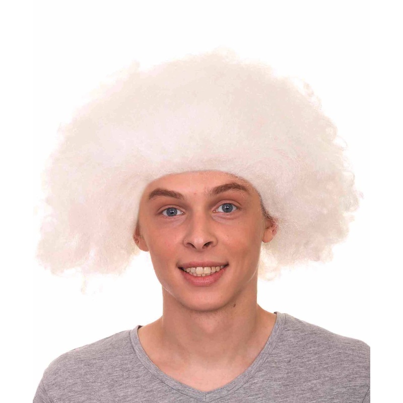 Crazy Professor Mens Wig | White Jumbo Afro Wig | Premium Breathable Capless Cap