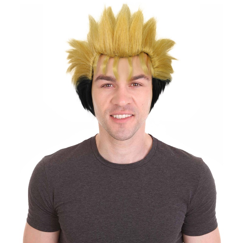 Adult Men's Black & Blonde Cosplay Anime Character Spiky Hair Wig | Perfect for Halloween | Flame-retardant Synthetic Fiber