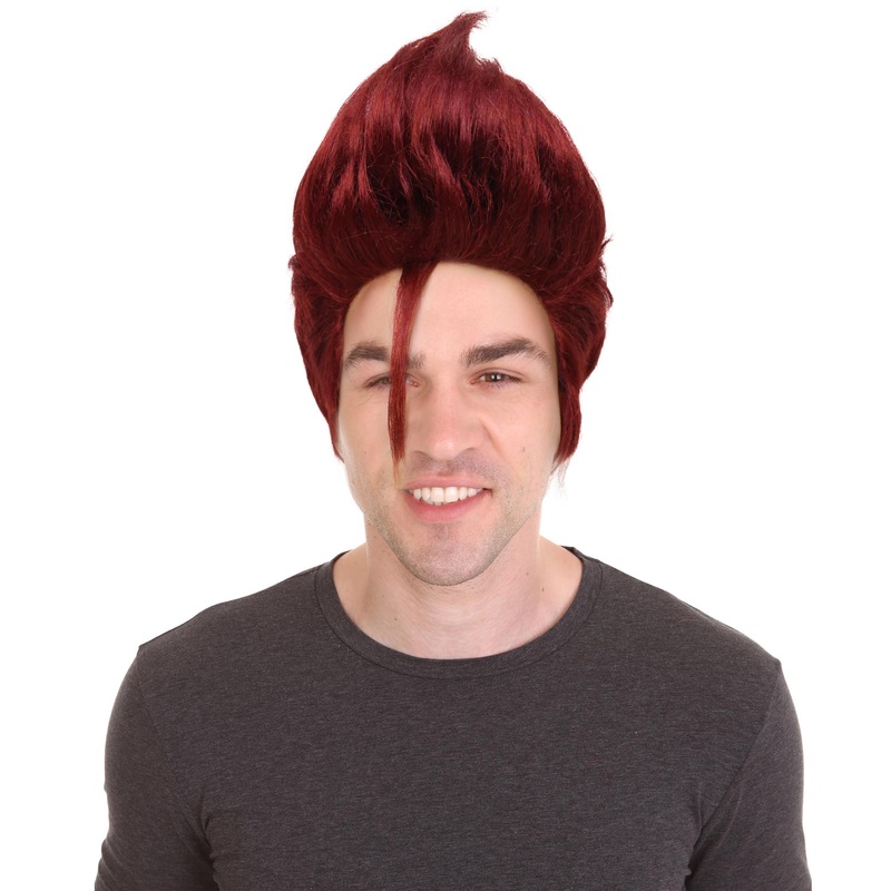 Adult Men's Fantasy Video Game Wig, Wine Red Perfect for Halloween, Synthetic Fiber, Wig