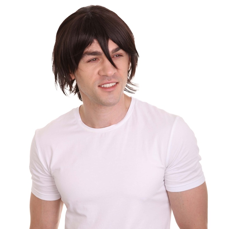 COSMOS Men's Anime Black Razor Cut Wig | Perfect for Halloween and | Flame-retardant Synthetic Fiber