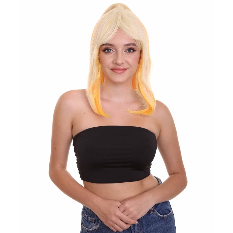 COSMOS Womens Blonde and Orange Layered Ponytail Wig with Side Bangs | Perfect for Halloween and | Flame-retardant Synthetic Fiber