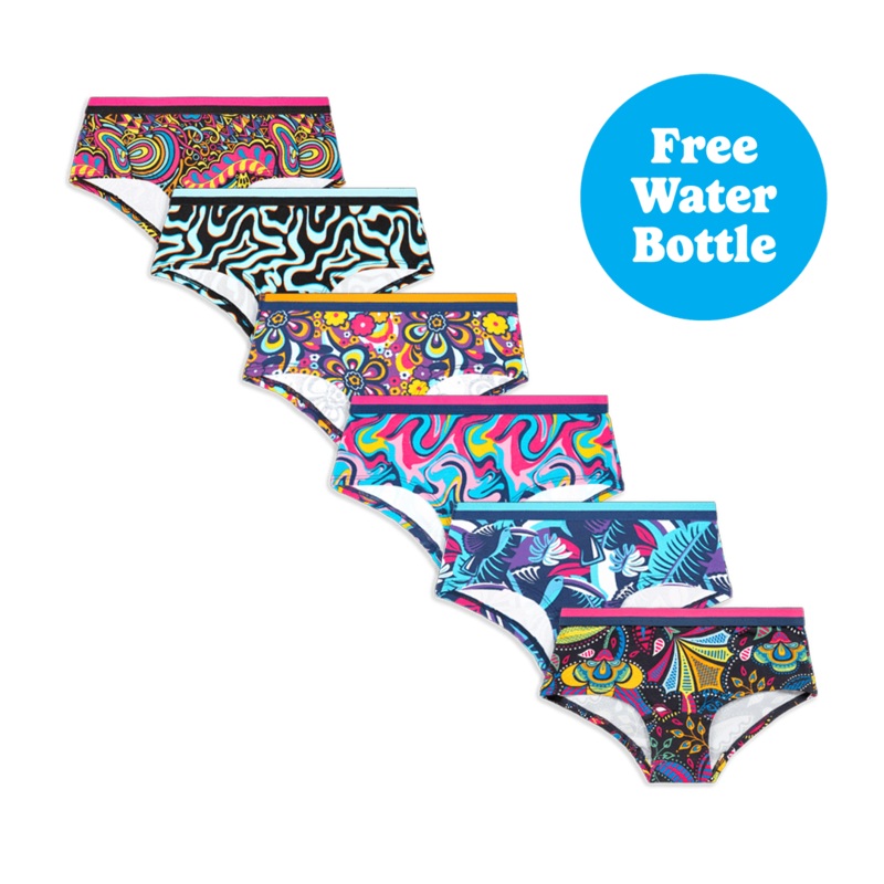 The Girlie Gang - Girls Knickers 6 Pack Bundle + Free Water Bottle