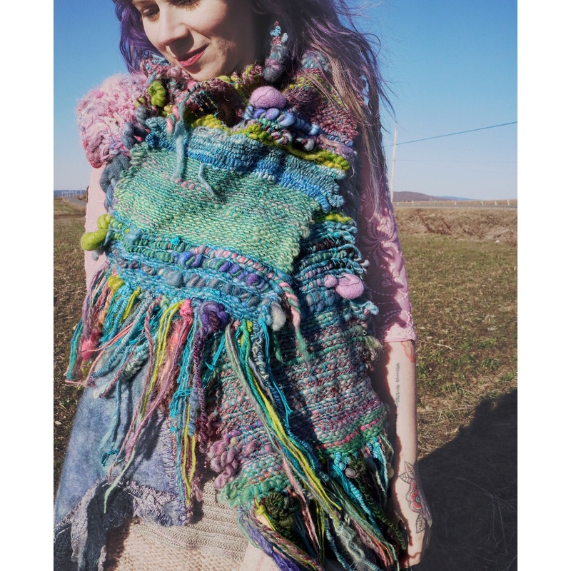 Blue hand woven scarf 50X9