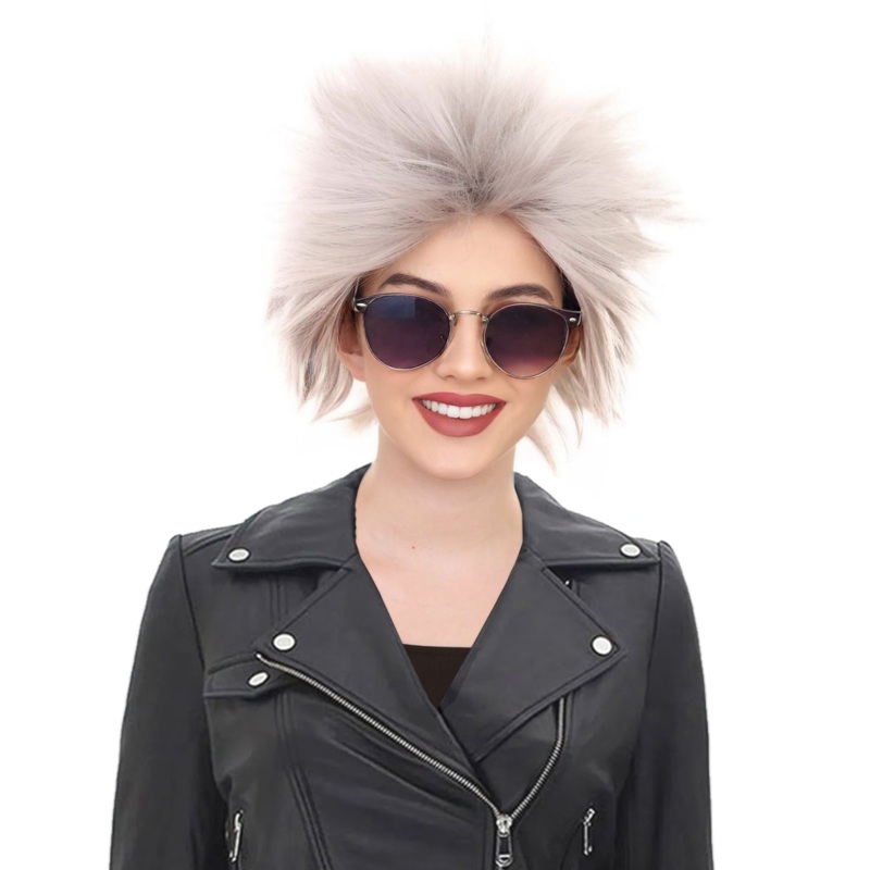 Adult Women 80's Rock Style Hair | Grey Halloween Wig | Premium Breathable Capless Cap