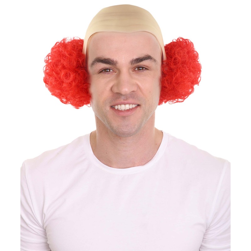 Bald Curly Red Mens Clown Wig | Red Wig With Cap | Flame-Retardant Synthetic Fiber
