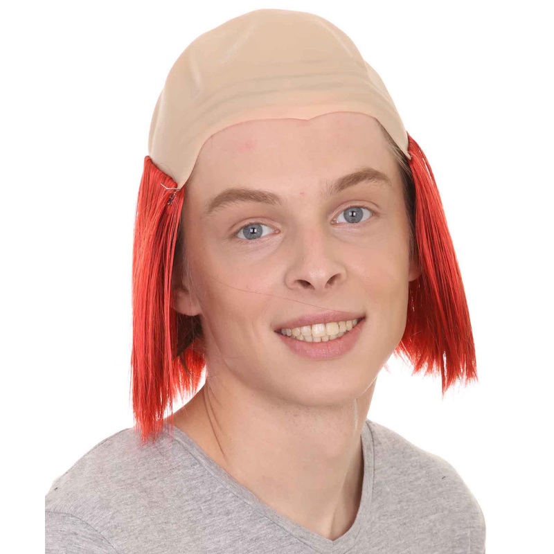 Bald Straight Mens Clown Red Wig | Wig With Bald Cap| Flame-Retardant Synthetic Fiber