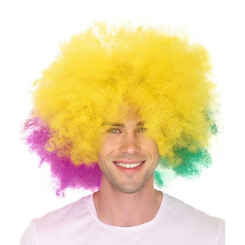 Adult Men's Carnival Mardi Gras Tri-Color Afro Style Wig | Halloween Multicolor Wig | Premium Breathable Capless Cap