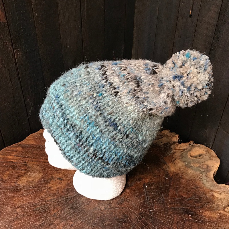 Blue and grey unisex beanie 100% wool One size