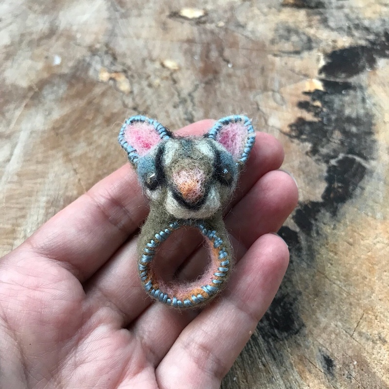 Cat felted ring size 7.5-8.5