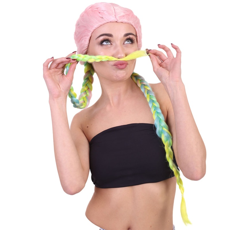 Celebrity inspired Womens Boxer Braid Wig | Cotton Candy Rainbow Celebrity Wig | Premium Breathable Capless Cap