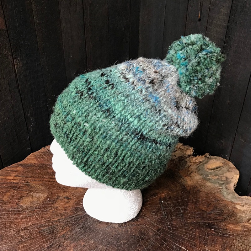Green and grey unisex beanie 100% wool One size