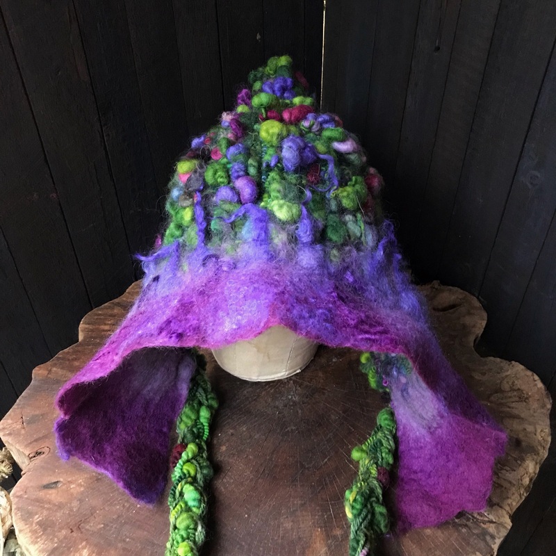Green GIANT fairy hat | hand woven and felted Hooded hat