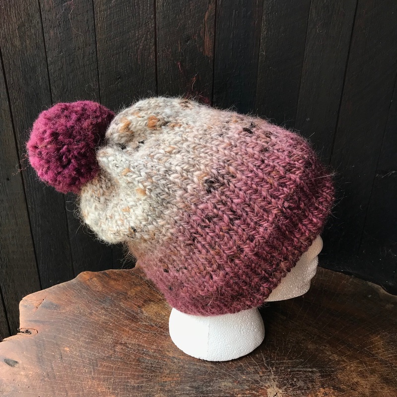 Grey and burgundy beanie 95% wool 5% alpaca One size