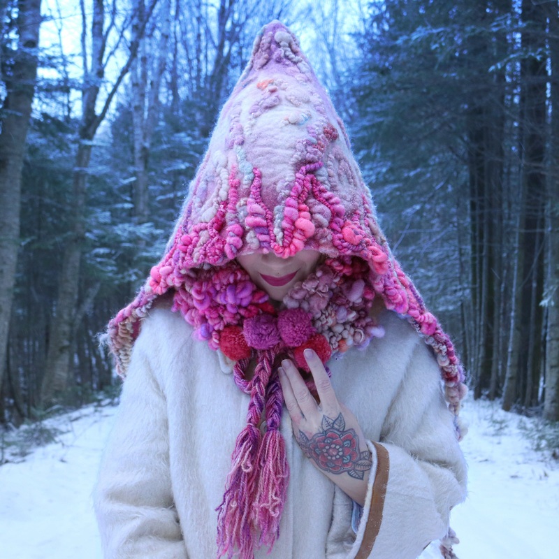 Pink felted hood