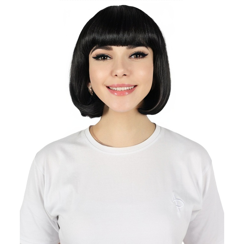 Womens Short Black Bob Wig | Party Ready Fancy Halloween Wig | Premium Breathable Capless Cap