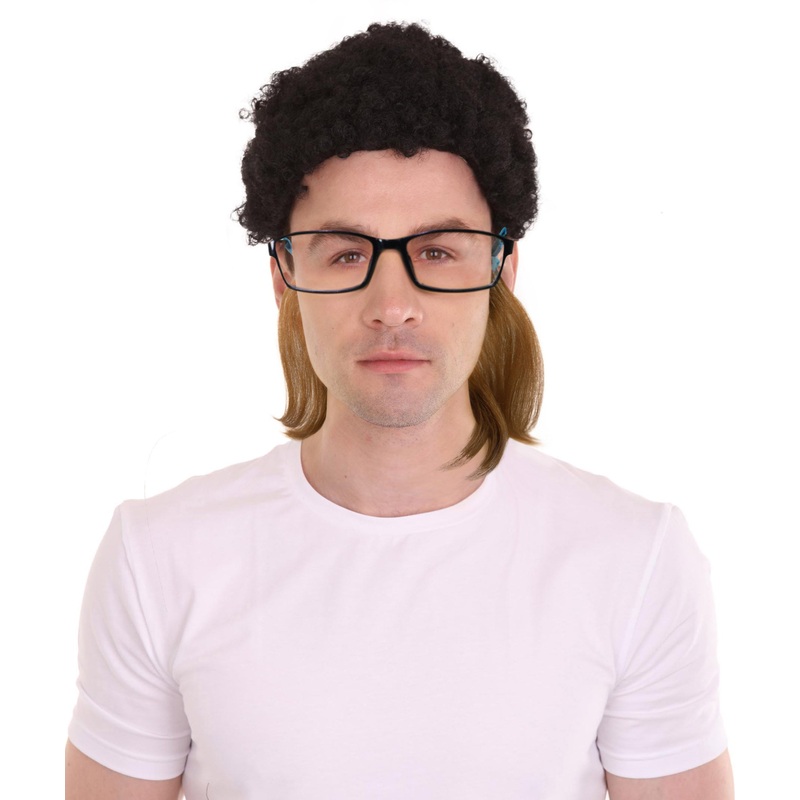 70s 80s Mullet Wig with Eyewear Retainer | Retro Costume Hairpiece for Men and Women | Synthetic Lightweight Party Accessory for Festivals and Theme Events