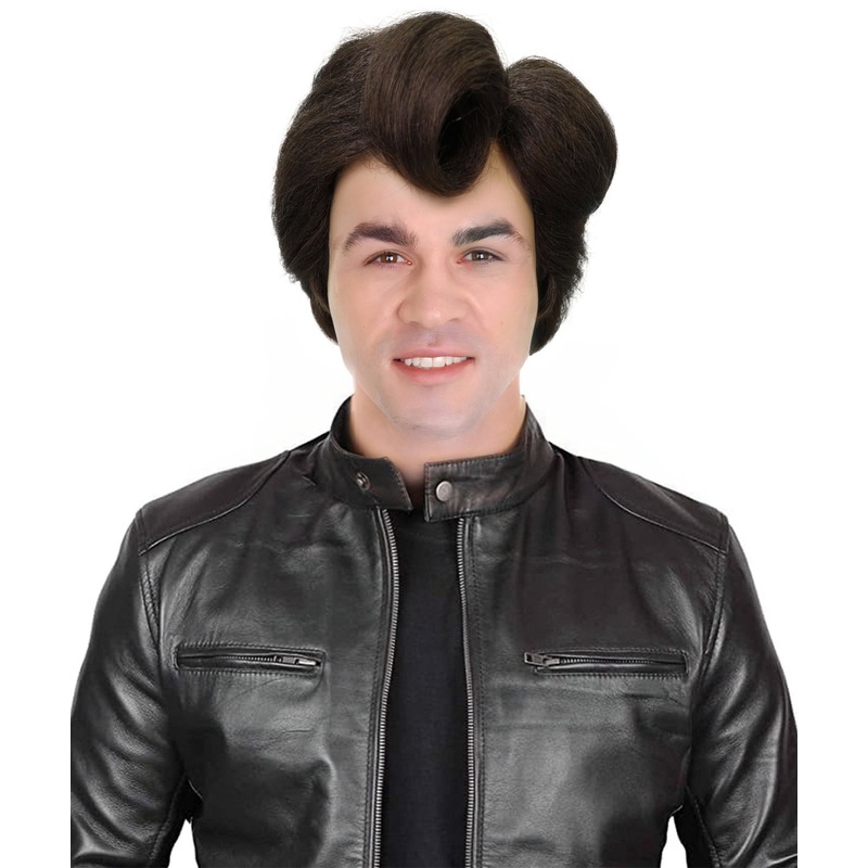 Adult Mens Retro Rockn Roll Brown Greaser Wig | Vintage 50s Wig Style for Parties and Theater | Flame-retardant Synthetic Fiber