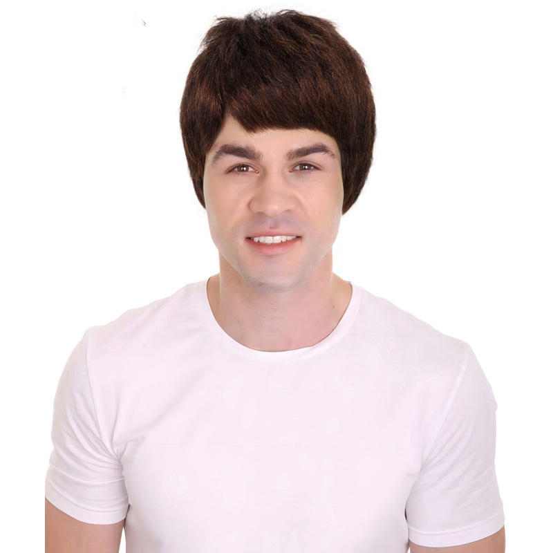 Adults 60s Brown Bowlcut Retro Shaggy Wig | Shaggy Boyband Style Costume Hairpiece for Parties | Flame-retardant Synthetic Fiber