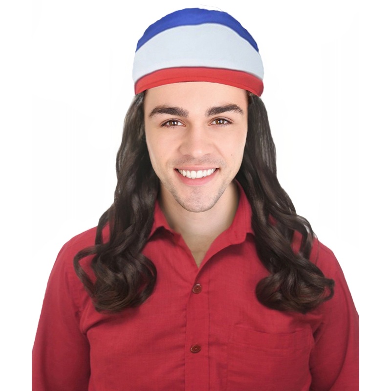 USA Flag Mullet Headband Wig for Men | Red White Blue Hair with Built-In Stretch Band | Funny Costume Accessory for Parties, BBQs, Tailgates