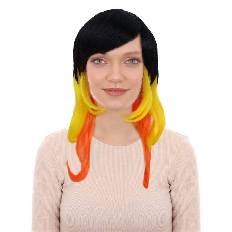 Womens Multicolor Wig | Long Wavy Halloween & Carnival Costume Hair | Ideal for Halloween | Breathable Capless Cap