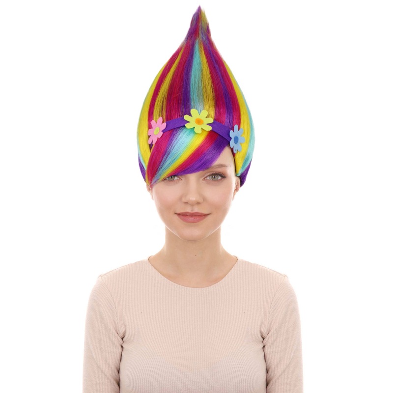 Womens Rainbow Onion -Style High-Point Troll Wig | Ideal for Halloween | Breathable Capless Cap