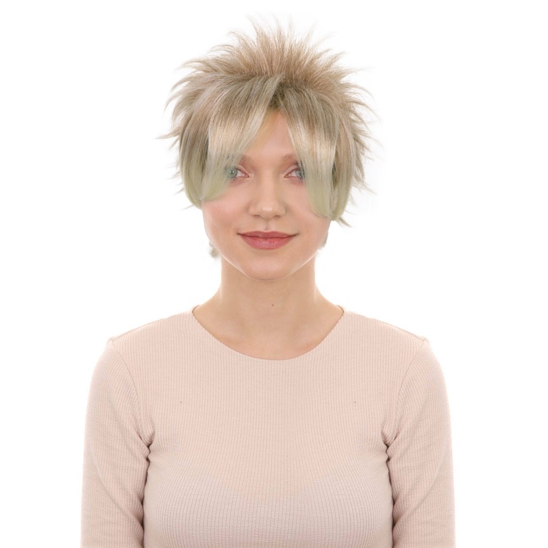 Womens Short Spiky 80s Style Punk Blonde Wig | Teased Wave with Platinum Tips for Women | Ideal for Halloween | Breathable Capless Cap
