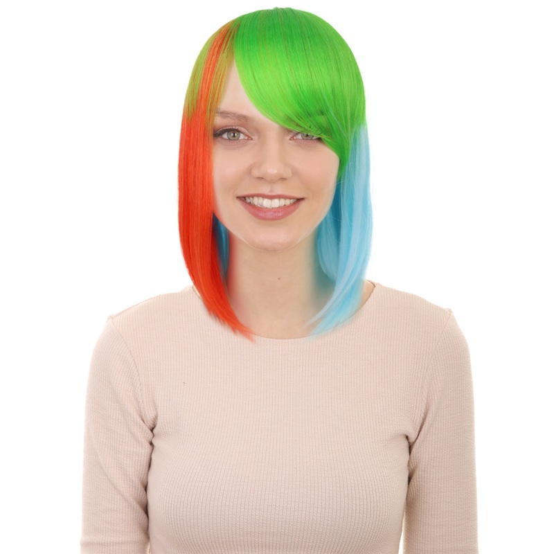 Womens Shoulder Length multicolor Gaming Wig Bob Cut | Ideal for Halloween | Breathable Capless Cap