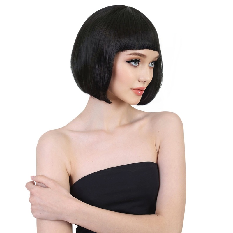 Womens VIVA Claudia Wig Black | Short Bob Hairpiece | Flame-Retardant Synthetic Fiber with Adjustable Breathable Cap for Halloween & Theater