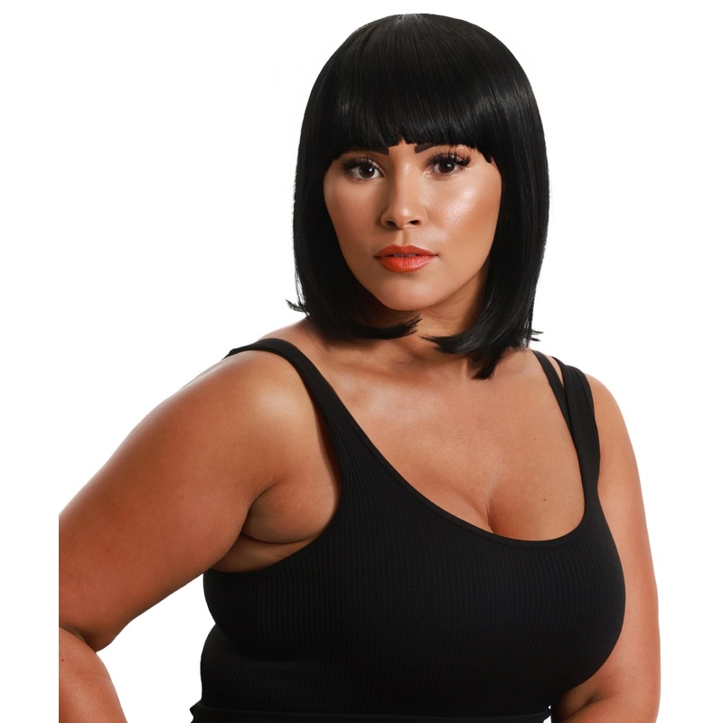 Womens VIVA Jessie straight Wig Black | Retro Shoulder-Length Hairpiece | Flame-Retardant Synthetic Fiber with Adjustable Breathable Cap for Halloween, Party & Stage