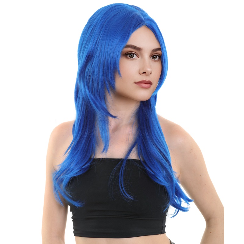 Womens VIVA Sofia Wig Neon Blue | Long Straight Hairpiece | Flame-Retardant Synthetic Fiber with Adjustable Breathable Cap for Halloween, Theater & Parties